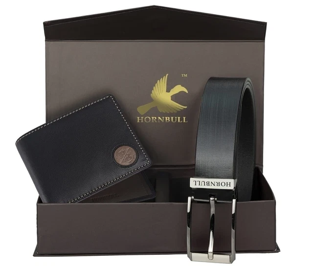 Nuevo Auténtico Hb Único Plegable Cuero HOMBRES Cartera Con Cinturón Combo B6