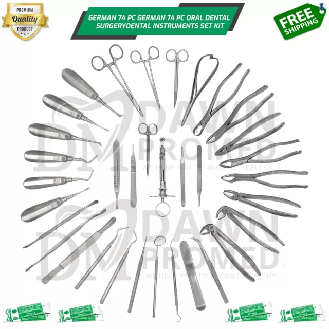 74 Oral Dental Surgery Extracting Elevators Forceps Instrument Kit Set German Gr