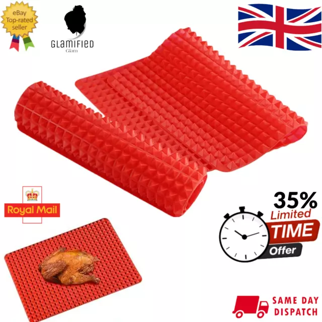 Non Stick Silicone Cooking Mat Pyramid Red Pan Oven Baking Tray Fat Reducing UK