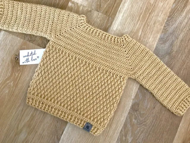 Handmade crochet baby Unisex Jumper Sweater Caramel Size 6-12 Mths