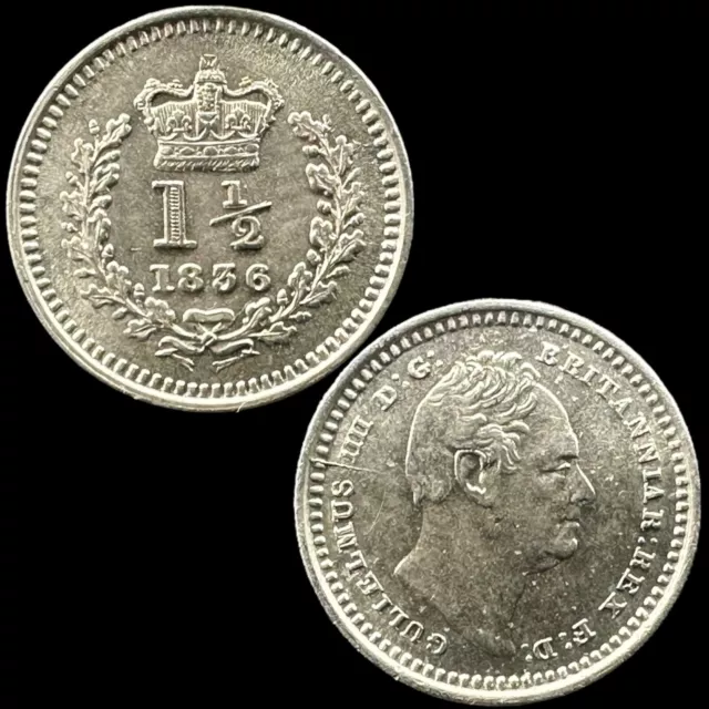 *High Grade* 1836 William Iv Sterling Silver Three Half Pence Coin *Collection*