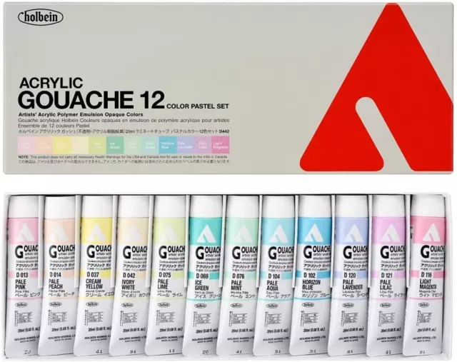 Holbein Artists' Acrylic Opaque Colors Gouache D442 12 Colour Pastel Set 20ml