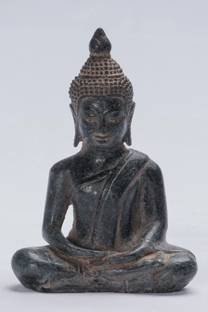 Ancien Khmer Style Assis Bronze Méditation Statue de Bouddha - 13cm/5 "