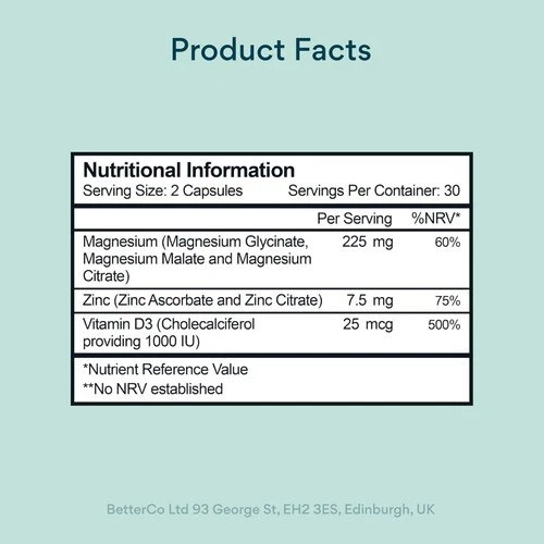 NEW UK BETTERVITS Magnesium Glycinate Complex Citrate, Zinc & Vitamin ...