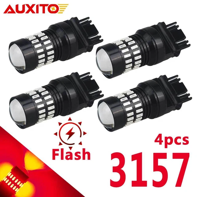 4x Hi Power 3157R 3457 Strobe Blinking Flash Red LED Brake Stop Tail Light Bulbs