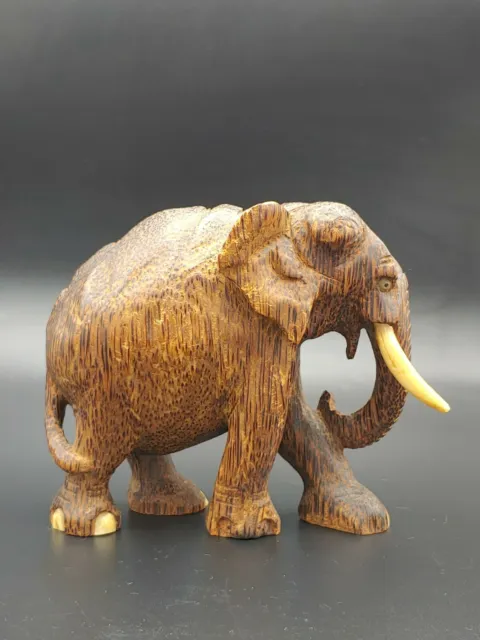 桄榔木雕大象 Antique Chinese Palm Wood Carved Elephant Figurine Statue Home Office Art