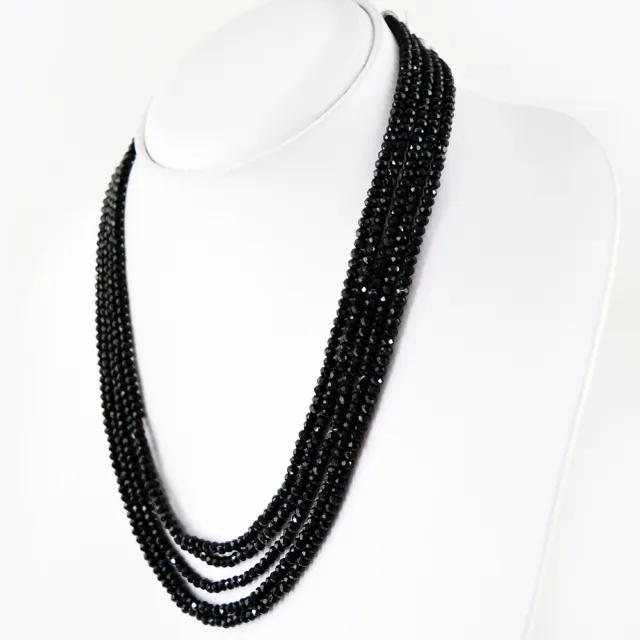 179.50 Cts Natural 5 Strand Rich Black Spinel Round Faceted Beads Necklace (Dg)