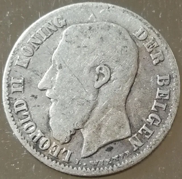 BELGIQUE Monnaie 50 centimes 1899 NL Léopold II ARGENT TTB légende néerlandaise