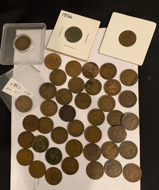 Lot of 43 mixed dates Indian Head One Cent Coins 1804,1975,1893,1888...  AL25