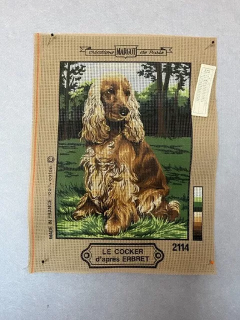 Cocker Spaniel Dog after Erbret Vintage Needlepoint Tapestry Canvas