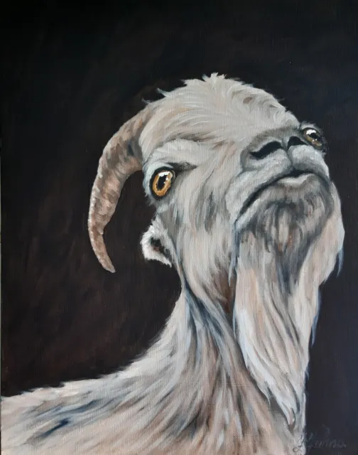 Goat Original Oil Painting Farmhouse Art 16 by 12 Pet Portrait Canvas Wall Art.