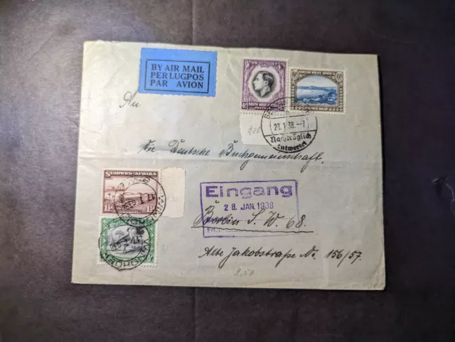 1938 Dutch South West Africa Airmail Cover to Berlin SW68 Germany