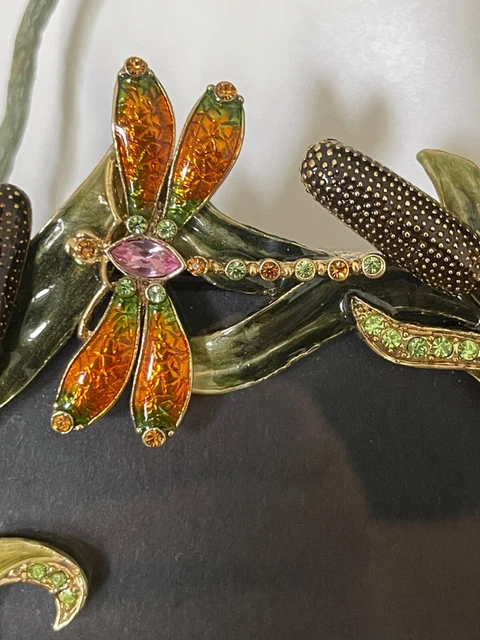 GORGEOUS Dimensional Enamel & Crystal Picture Frame DRAGONFLY,FLOWERS,SALAMANDER 3