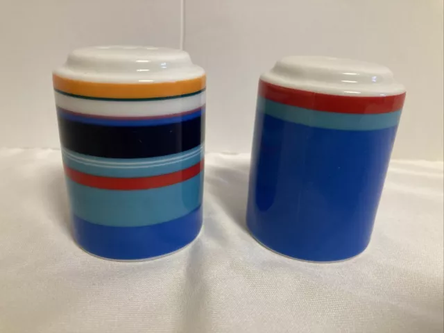 DKNY Lenox URBAN ESSENTIALS WHITE Salt and Pepper Shaker Set Colorful Stripe