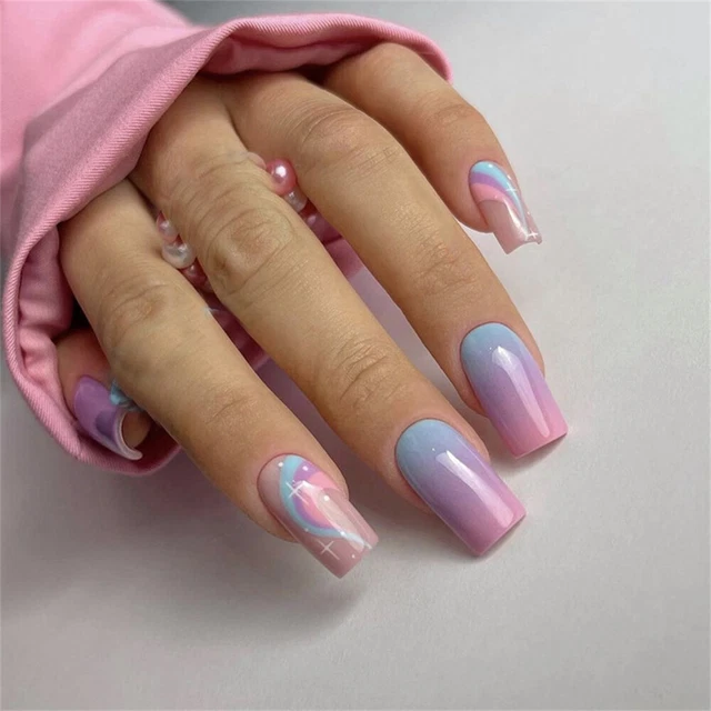 Prensa cuadrada corta degradado arco iris para arte de uñas 24 piezas