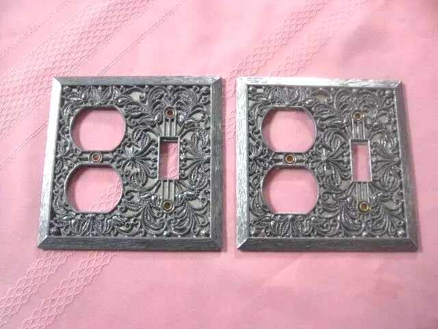 Light Switch Plate Outlet Covers Vintage Metal Ornate Silver Mirrored Very Nice
