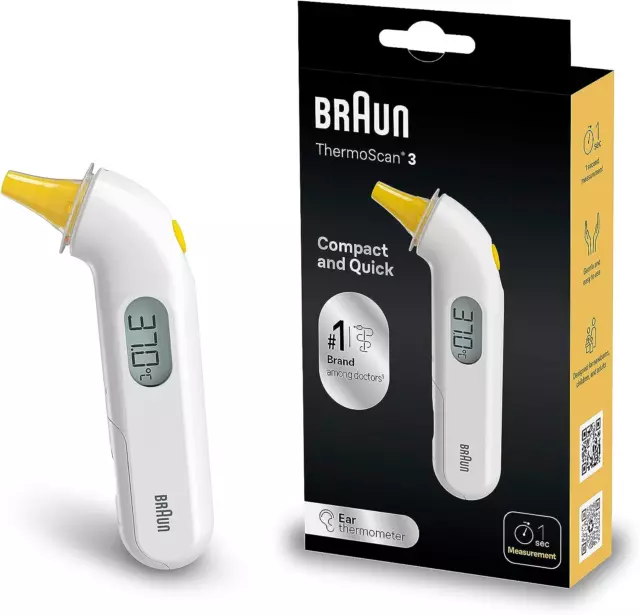 Braun Thermoscan 3 Ear Thermometer | 1 Second Measurement | Audio Fever Indicato
