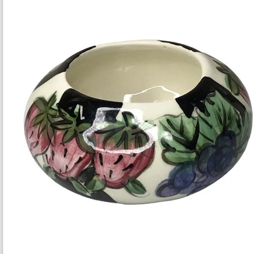 Vintage Vicki Carroll Bon Appetite Sugar Bowl NO LID 1995 Black Stripes Fruit