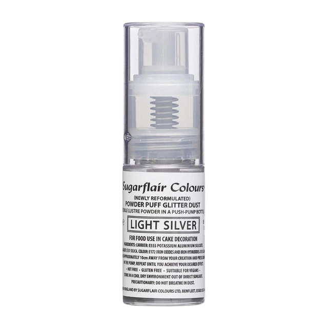 Colorante Alimentare Spray Glitter Argento Light Sugarflair  in boccetta richiud
