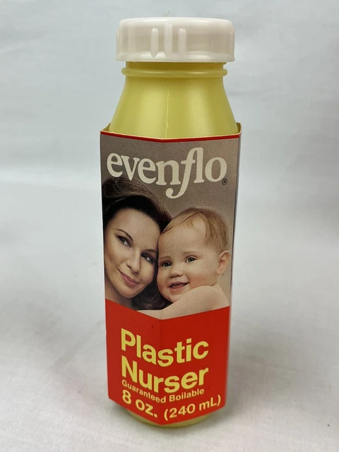 Evenflo Pyramid Plastic Nurser Baby Bottle 8oz Yellow - Rubber Nipple 1984 VTG