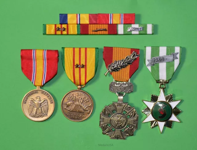 MARINE CORPS VIETNAM 4 MEDALS - MOUNTED 5 RIBBON BAR - USMC - 2 Campaign Stars