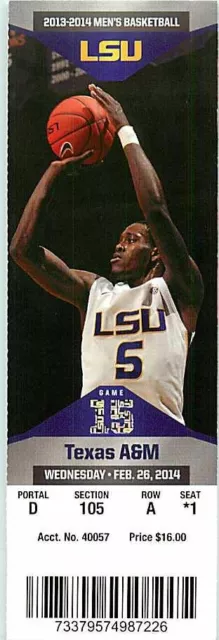 Ticket College Basketball Texas A&M 2013 - 14  2.26 - LSU Tigers