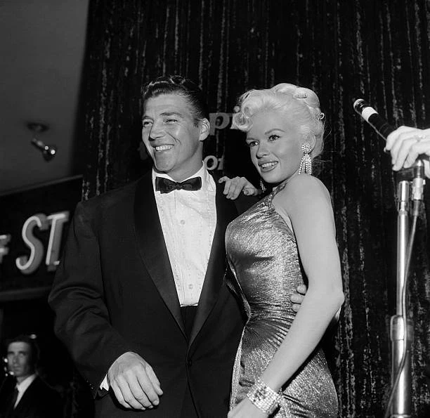 ACTRESS JAYNE MANSFIELD and Mickey Hargitay attend the premiere of