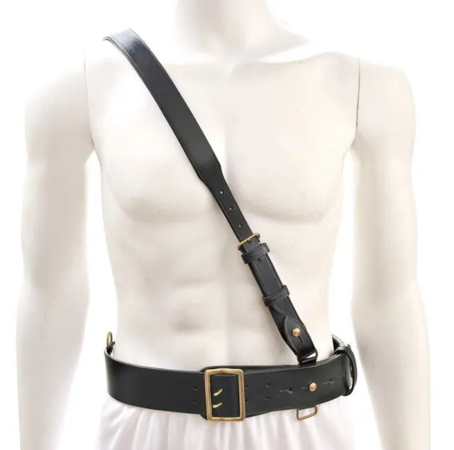 Sam Browne Belt with Shoulder Strap Black Leather WW1 will fit 38"- 42"