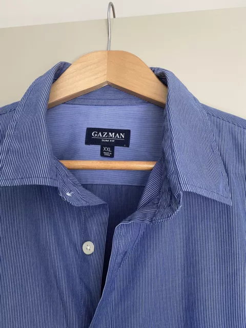 Gazman Mens Shirt Size XXL Fine Stripe Blue Long Sleeve Button Collar Slim Fit