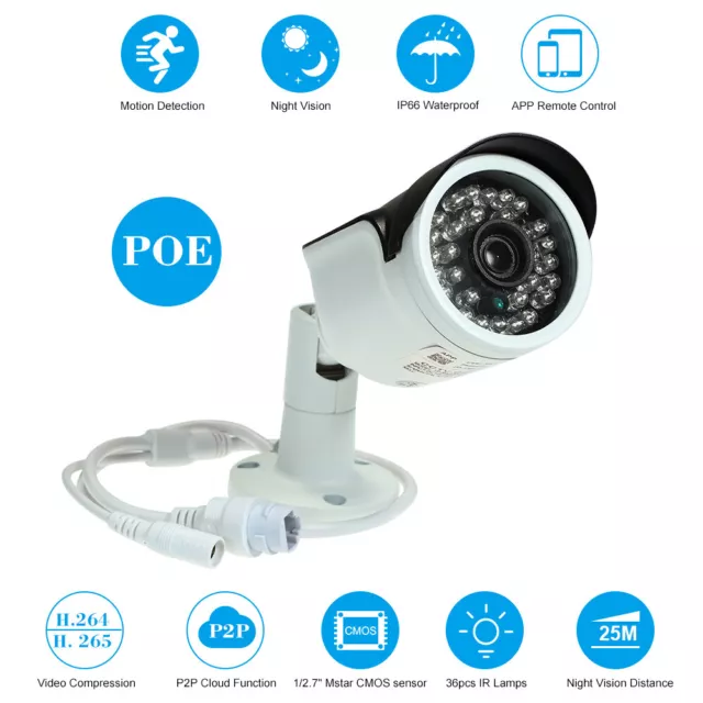 4MP POE CCTV Outdoor IP Kamera H.265/H.264 Nachtansicht Home B0Z1