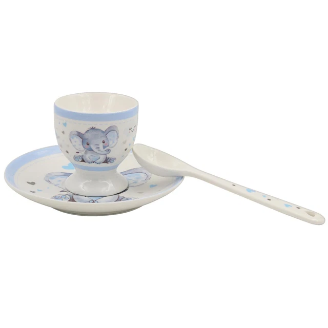 Bird and Ellie Baby Ceramic Egg Cup and Spoon Gift Set - Boy