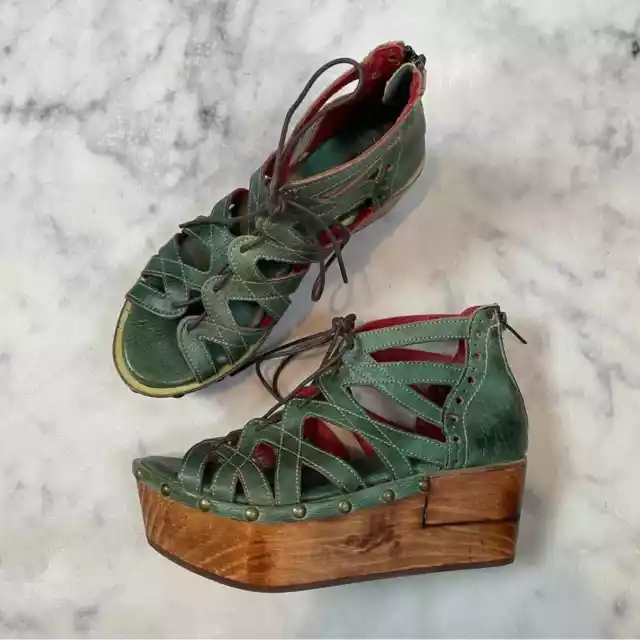 Bed Stu Womens Shirin Cut-Out Leather Lace-Up Platform Wedge Sandals Sz 8.5