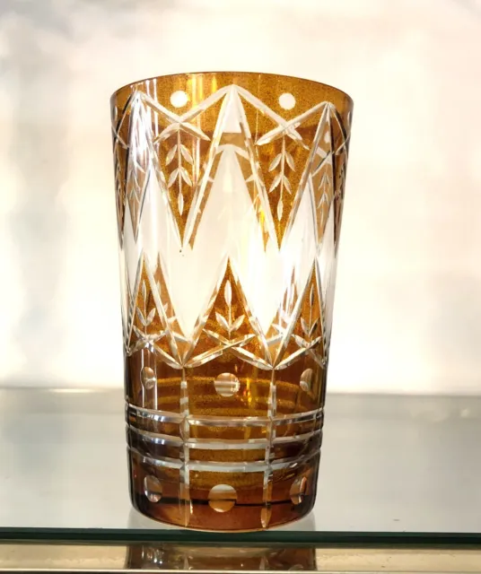 Vase en cristal taillé doublé orange 14,5 cm Bohème ou Val Saint Lambert VSL