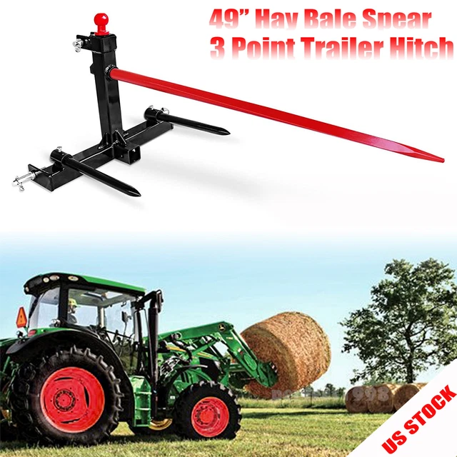 Category 1 Tractor 3 Point Trailer Hitch Quick Attach 49'' Hay Bale Spear 3000lb