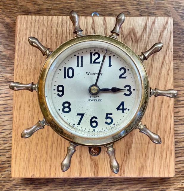 VINTAGE MECHANICAL WATERBURY Brass Ship’s Clock Missippi Tug Boat