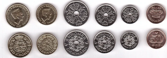 Denmark - set 6 coins 0,5 1 2 5 10 20 Kroner 2020 UNC Lemberg-Zp