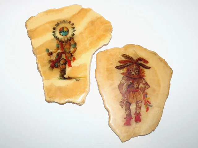2 Pc Kachina Granite Wall Plaques Native American Art Signed P.T. Roth 7 1/2"