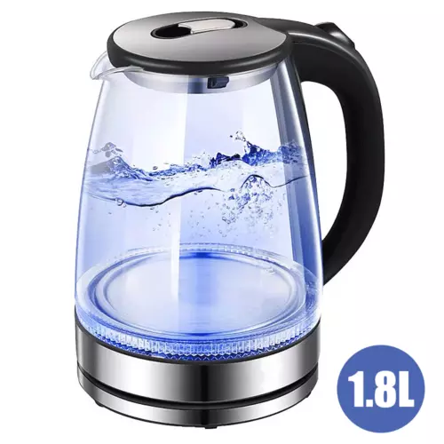 1.8L Electric Kettle Glass 360 Blue LED Illuminated Portable Jug 1500W - 1800W