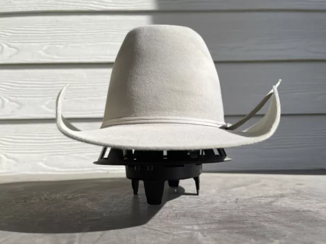 STETSON 5X BEAVER COWBOY HAT 6 5/8 Mist Grey W/ Blue And White