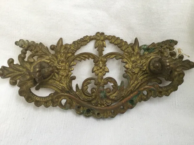 French Antique Door Pull Brass Victorian Ornate Drawer Gilded Gold Floral Ormolu