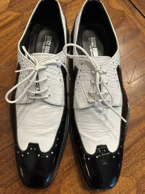 STACY ADAMS MEN'S 9.5 Shoes Black White Leather Croc Lizard Print ...