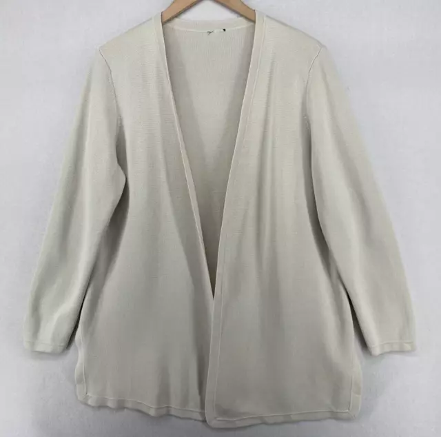 EILEEN FISHER Cardigan XL Silk Organic Cotton Interlock Open Front Bone White