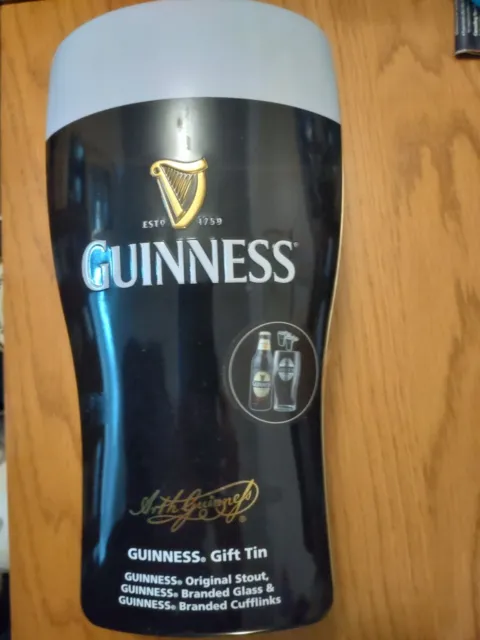 Guinness glass Shape Collectors Tin. Inc Cufflinks Unused + Original Contents