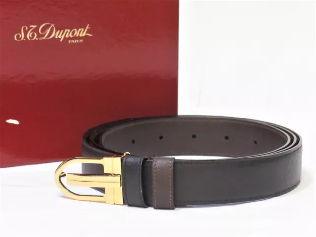 S.T. DUPONT Leather Reversible Belt Gold Buckle Black Brown 18652114