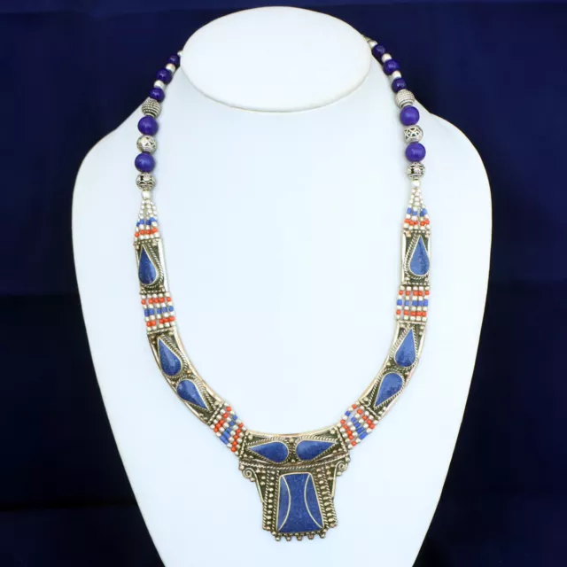 Collier de perles de corail lapis bleu déclaration vintage superbe collier...