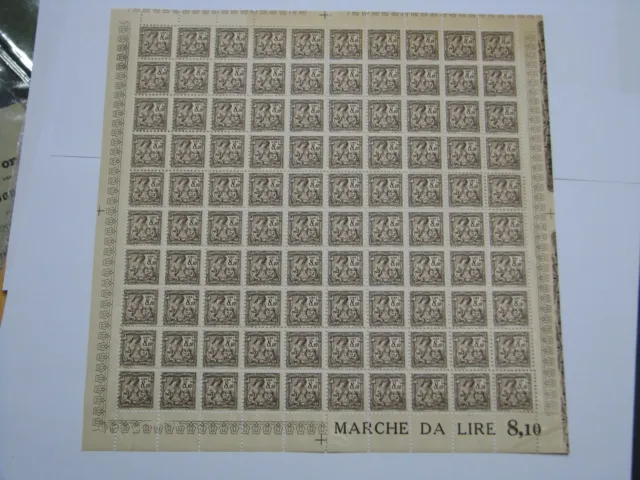Italy Fiscal Revenue Stamp Sheet of 100 Lira 8.10 Social Security Insurance