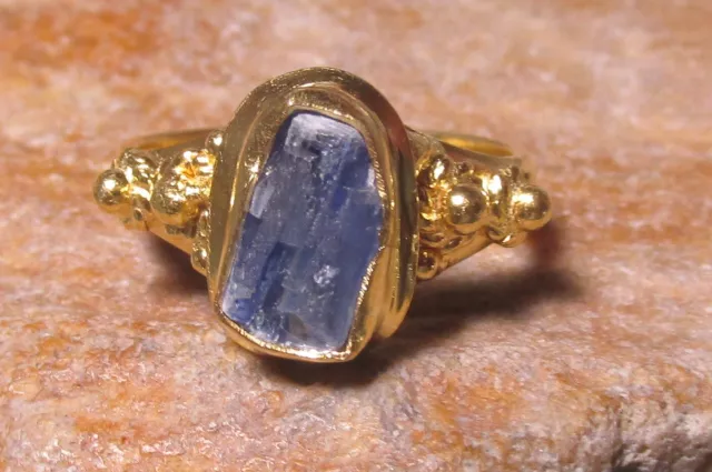 Gold plated brass rough kyanite everyday ring UK N/US 6.75. Gift Bag.