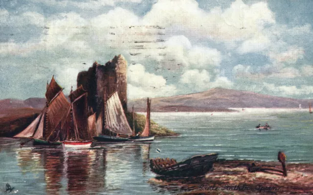 Vintage Postcard 1911 View of Castle Ruin Stalker Appin Scotland Artwork Oilette