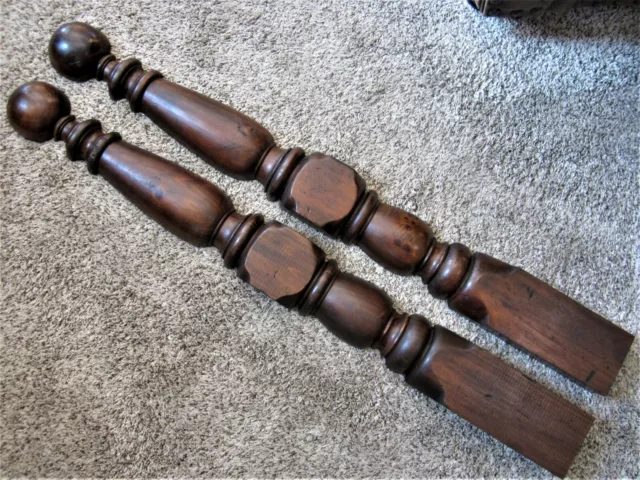 Pair Victorian Wood Stairway Newel Half Posts Architectural Plinth Columns