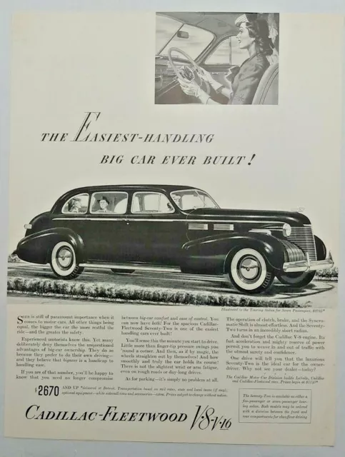 Cadillac Fleetwood V8 V16 "Easiest Handling Big Car" 1930s Magazine Print Ad
